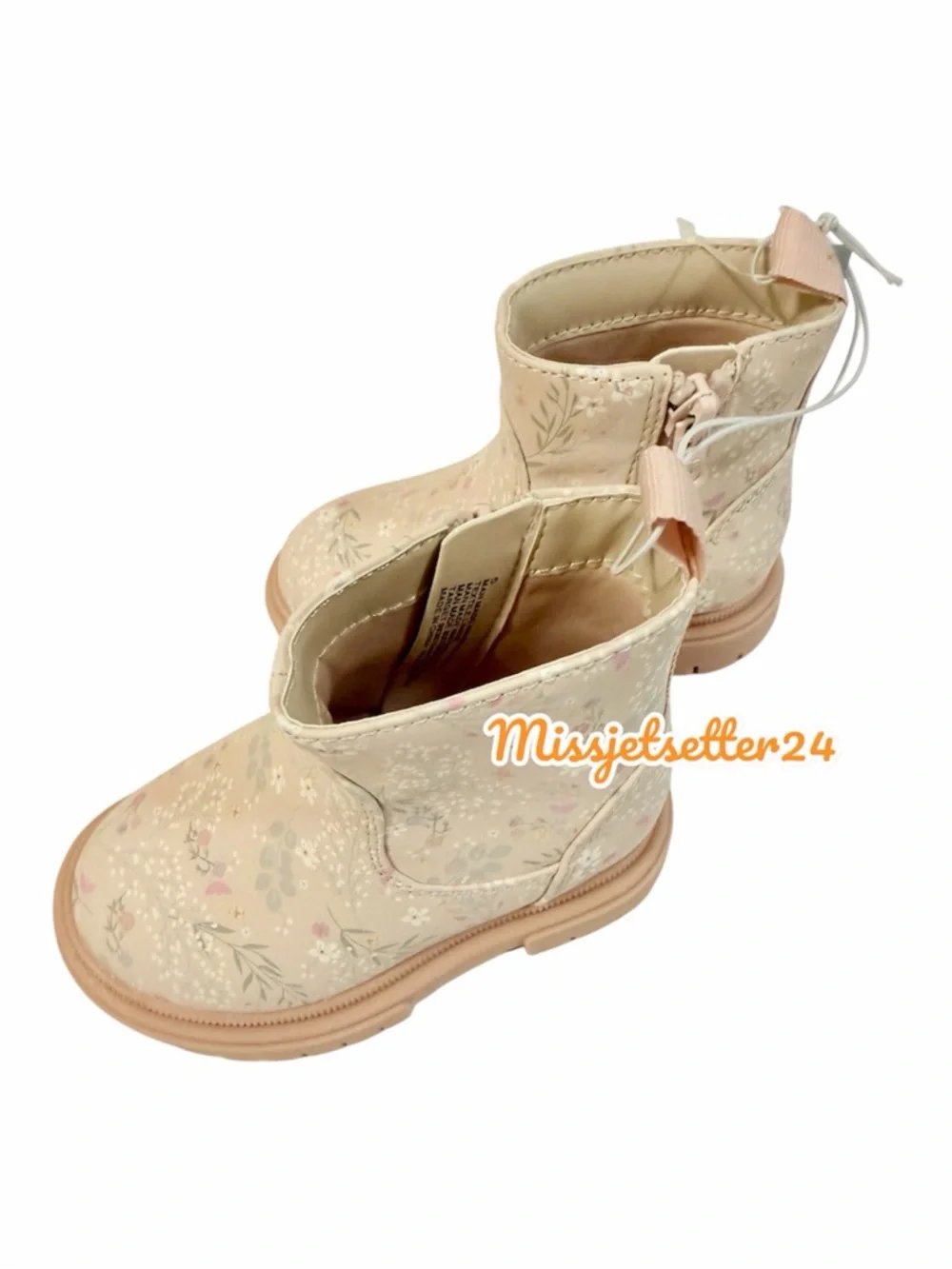 Cat and Jack Target Flora Girls Floral Light Pink Zip Boots Size 5